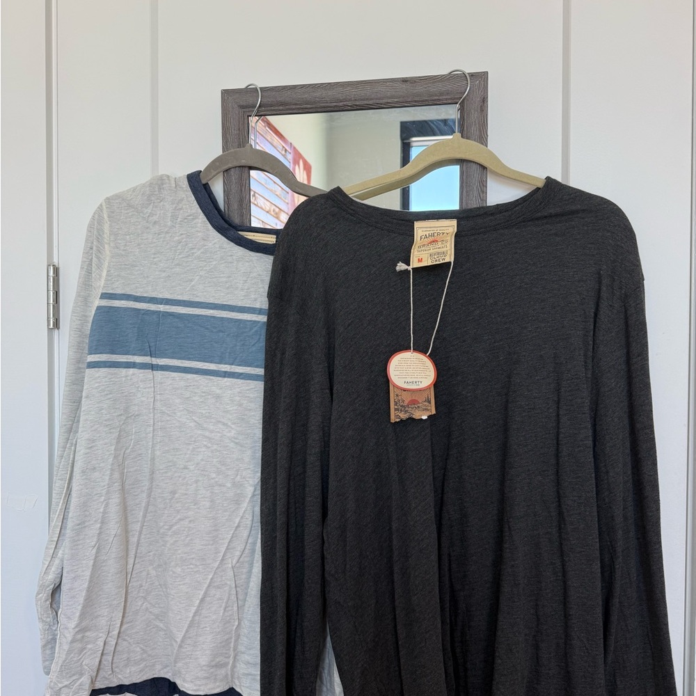 Two Faherty Reversible Crew Long Sleeve Shirts